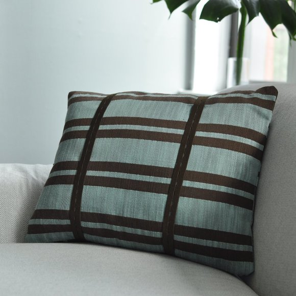 Striped Blue & Brown Pillow Cover 16" x 20" - Picture 2 of 4